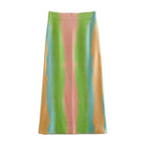 Rainbow Striped Knit Straight Skirt