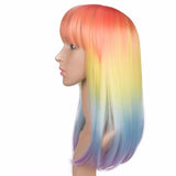 Peach Rainbow Ombré Medium Straight Wig
