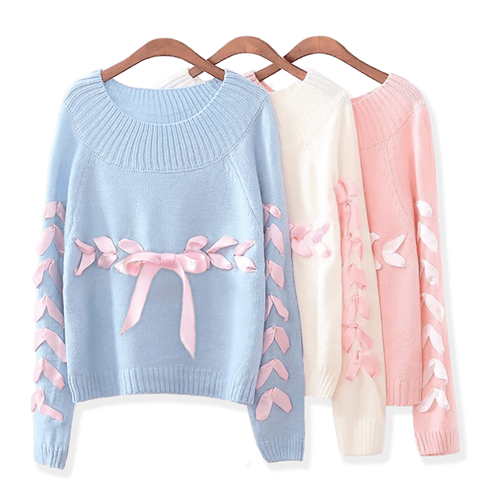 Lovelace Knit Ribbon Sweater