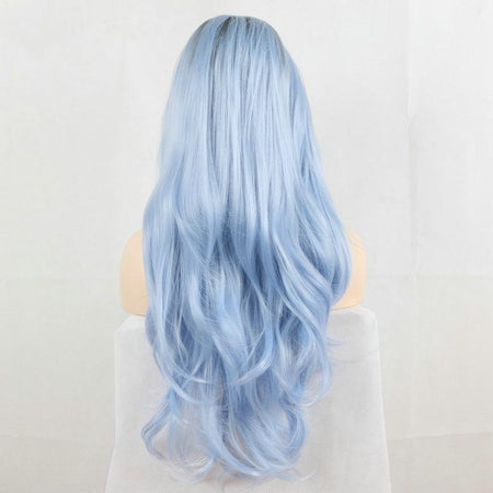 Ice Blue Wavy Long Lace Front Wig