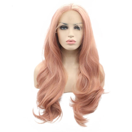 Peachy Rose Gold Blonde Wavy Long Lace Front Wig