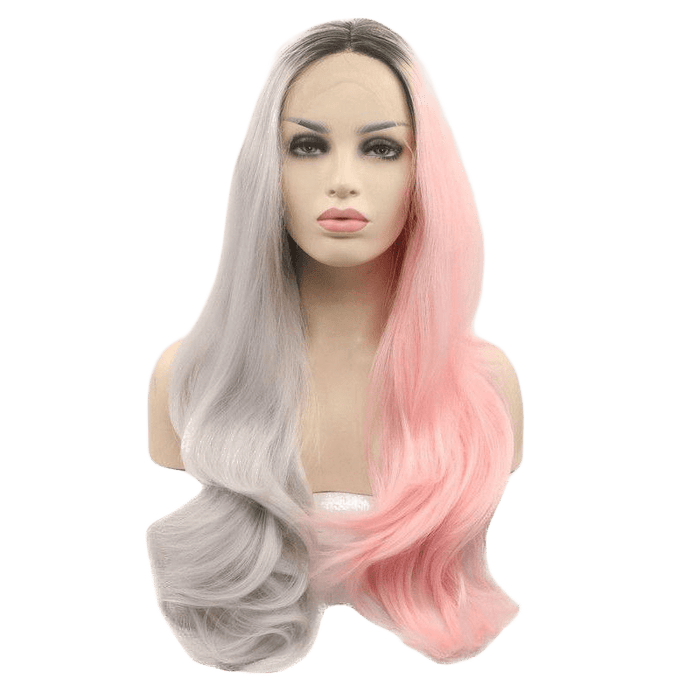 Pink & Grey Split Long Lace Front Wig